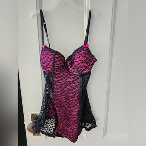 Hot Pink & Black La SENZA Lingerie Cami Babydoll & G-String thong & Ardene Bra